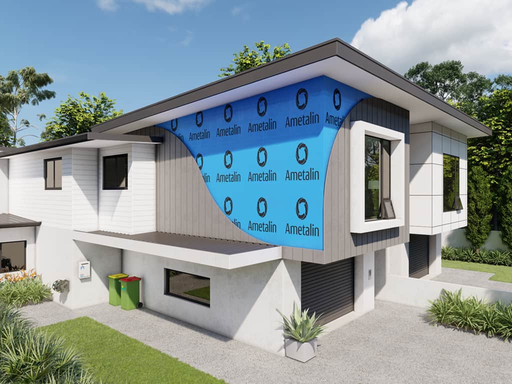 Modern house with Ametalan branding on the facade